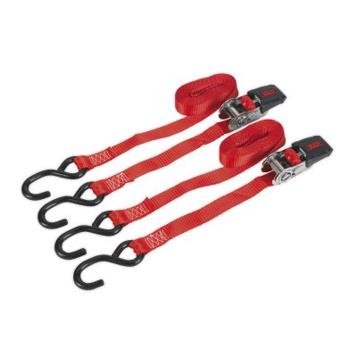 Sealey Ratchet Straps Polyester Webbing with S-Hooks 25mm x 4m 800kg Breaking Strength - Pair