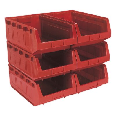 Sealey Plastic Storage Bin 310 x 500 x 190mm, Red - Pack of 6