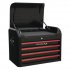 Sealey Premier Retro Style Topchest, Mid-Box Tool Chest & Rollcab Combination 10 Drawer - Black with Red Anodised Drawer Pulls