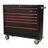 Sealey Premier Retro Style Wide Rollcab 6 Drawer - Black with Red Anodised Drawer Pulls