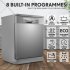 Sealey Baridi Freestanding Dishwasher, Full Size, Standard 60cm Wide with 14 Place Settings, 8 Programs & 5 Functions, LED Display, Silver