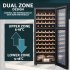 Sealey Baridi 55 Bottle Dual Zone Wine Cooler, Fridge with Digital Touch Screen Controls, Wooden Shelves & LED Light, Black